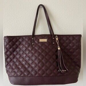 BCBG Paris Large Quilted Faux Vegan leather Burgundy Tote Bag Purse